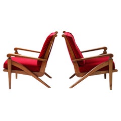 André Arbus Style Pair of Walnut Armchairs, France 1950's