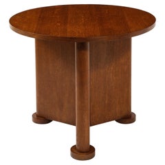 Round Oak Modernized Art Deco Gueridon Side Table, France 1940's
