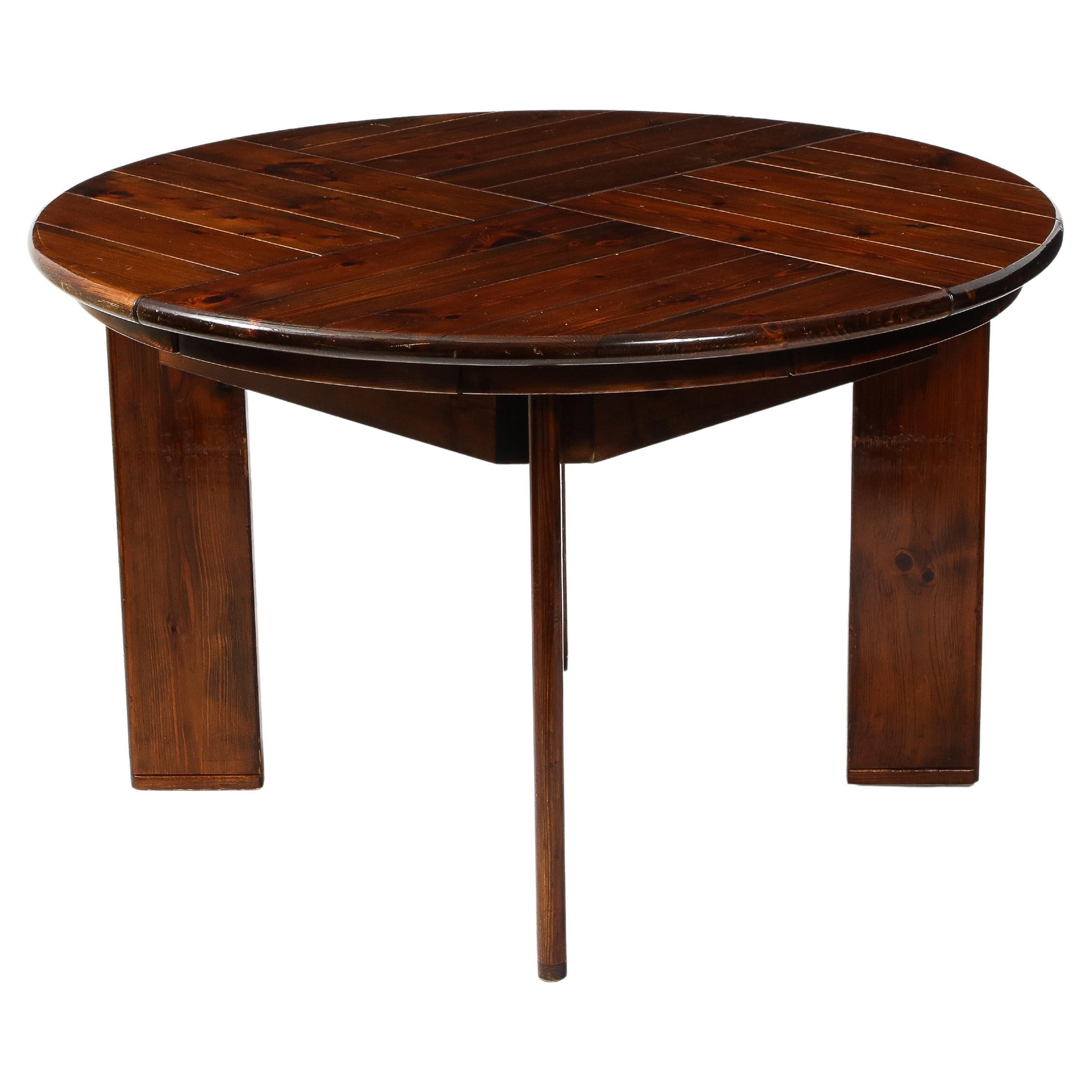 Silvio Coppola Large Round Expandable Dining Table in Pine, Italy 1960's