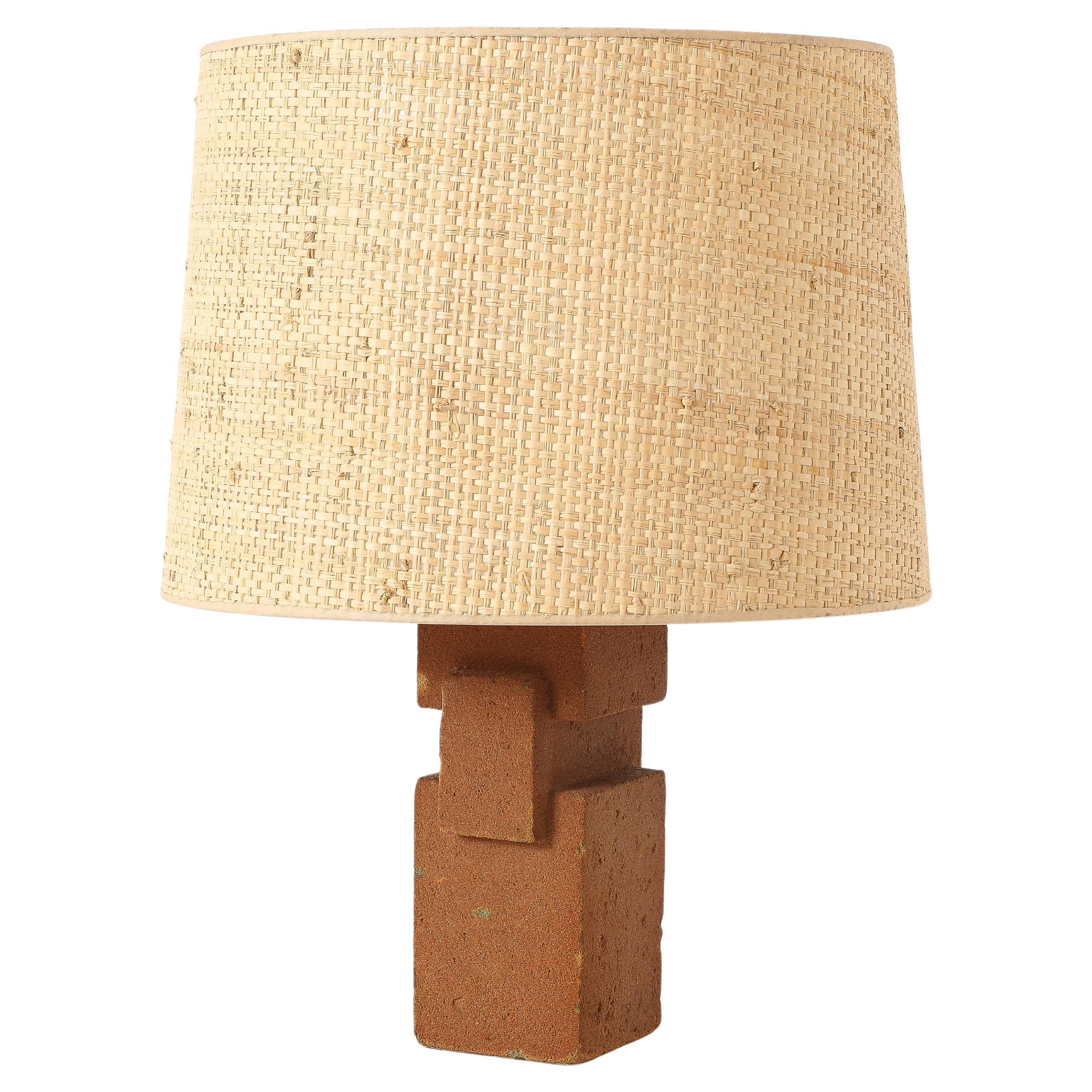 Stoneware Cubist Lamp, France 1970's For Sale