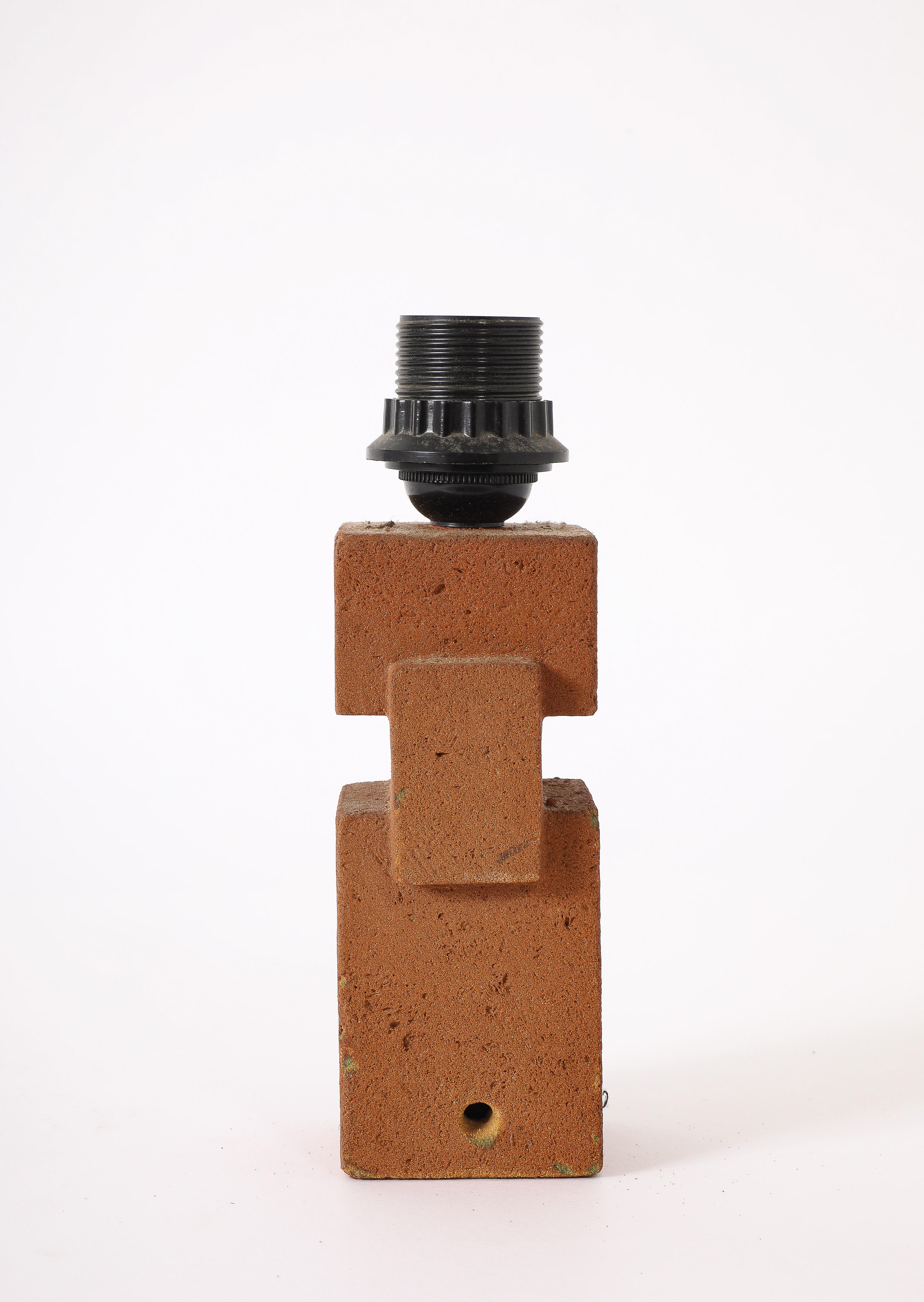 Mid-Century Modern Stoneware Cubist Lamp, France 1970's For Sale