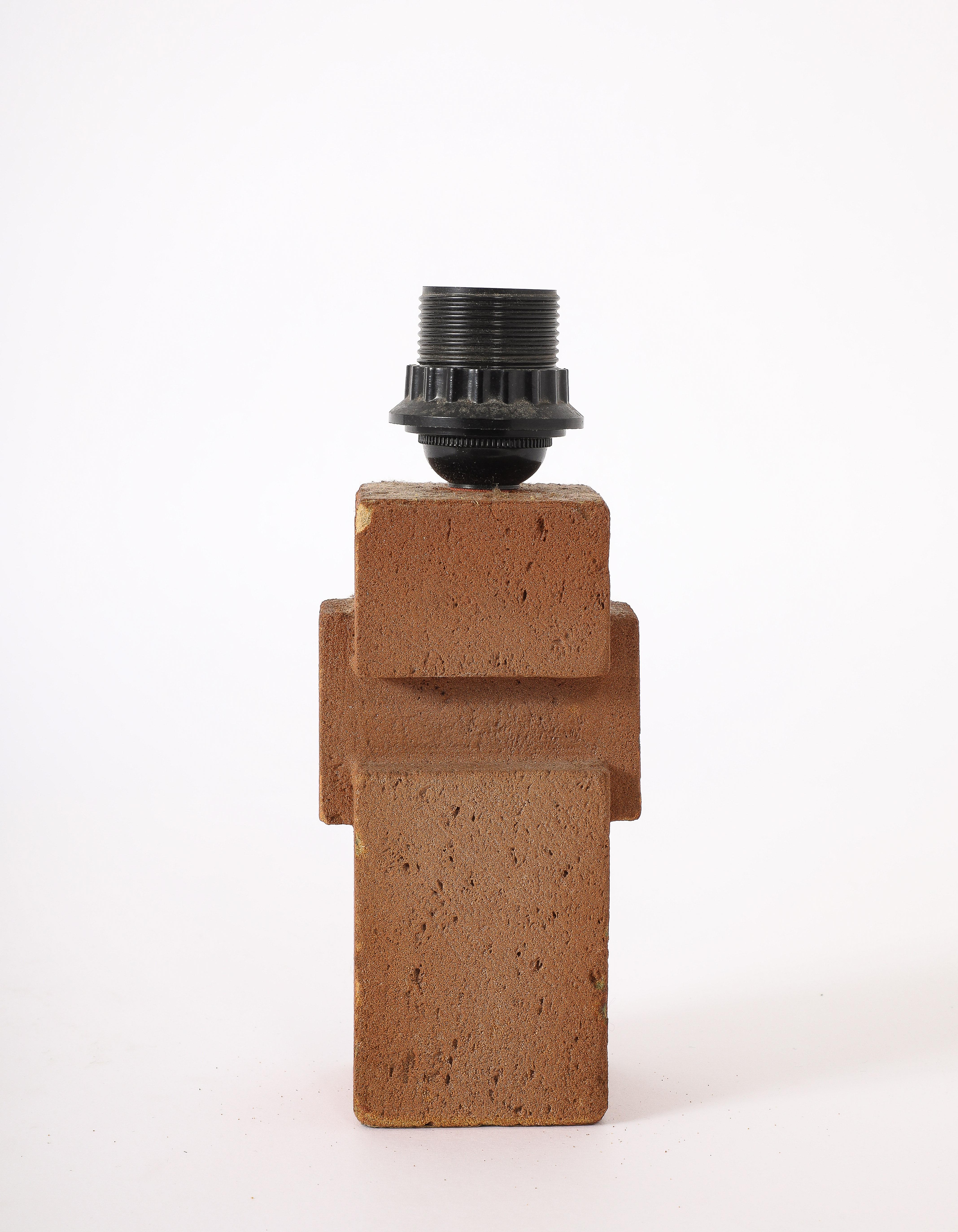 French Stoneware Cubist Lamp, France 1970's For Sale