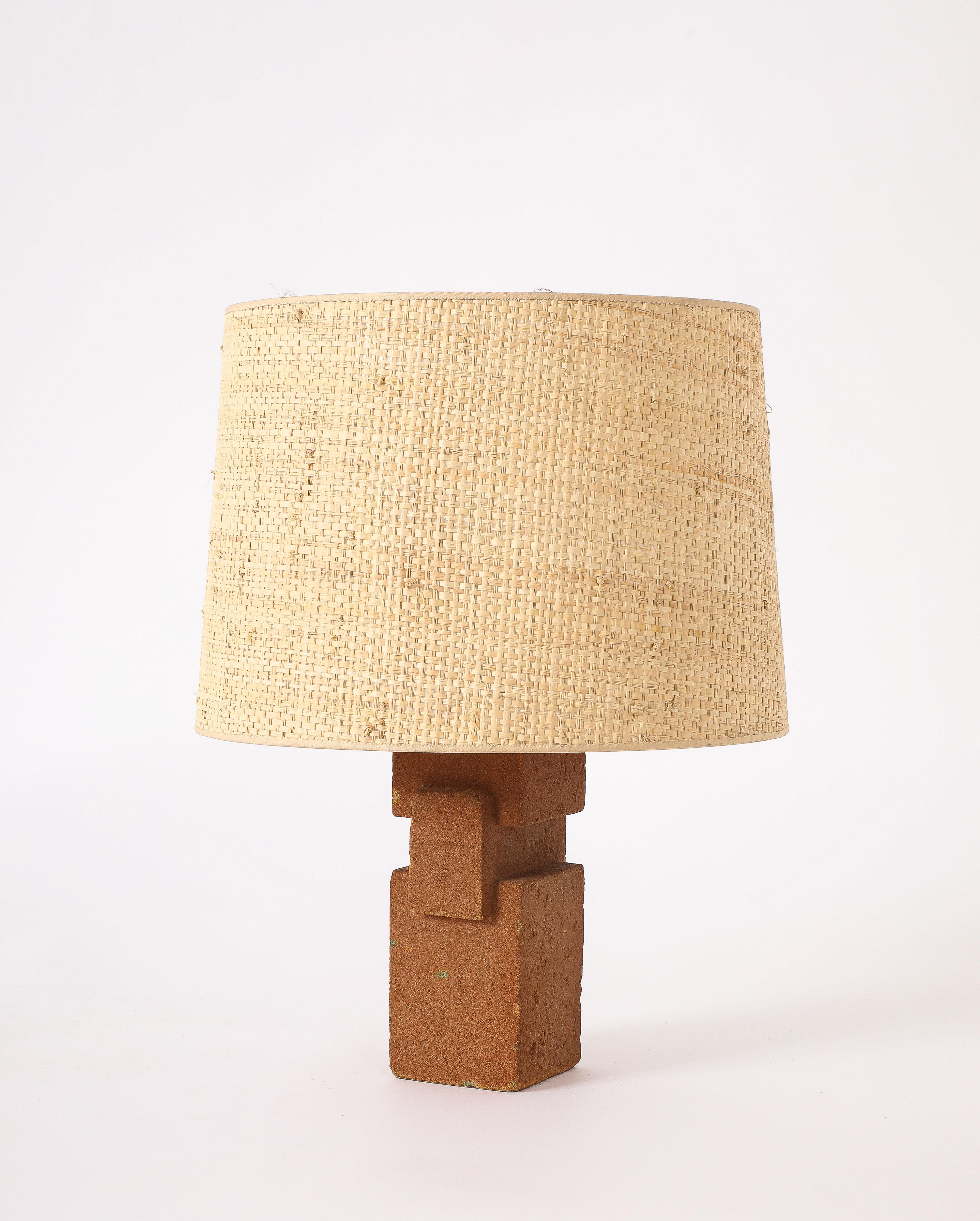 20th Century Stoneware Cubist Lamp, France 1970's For Sale