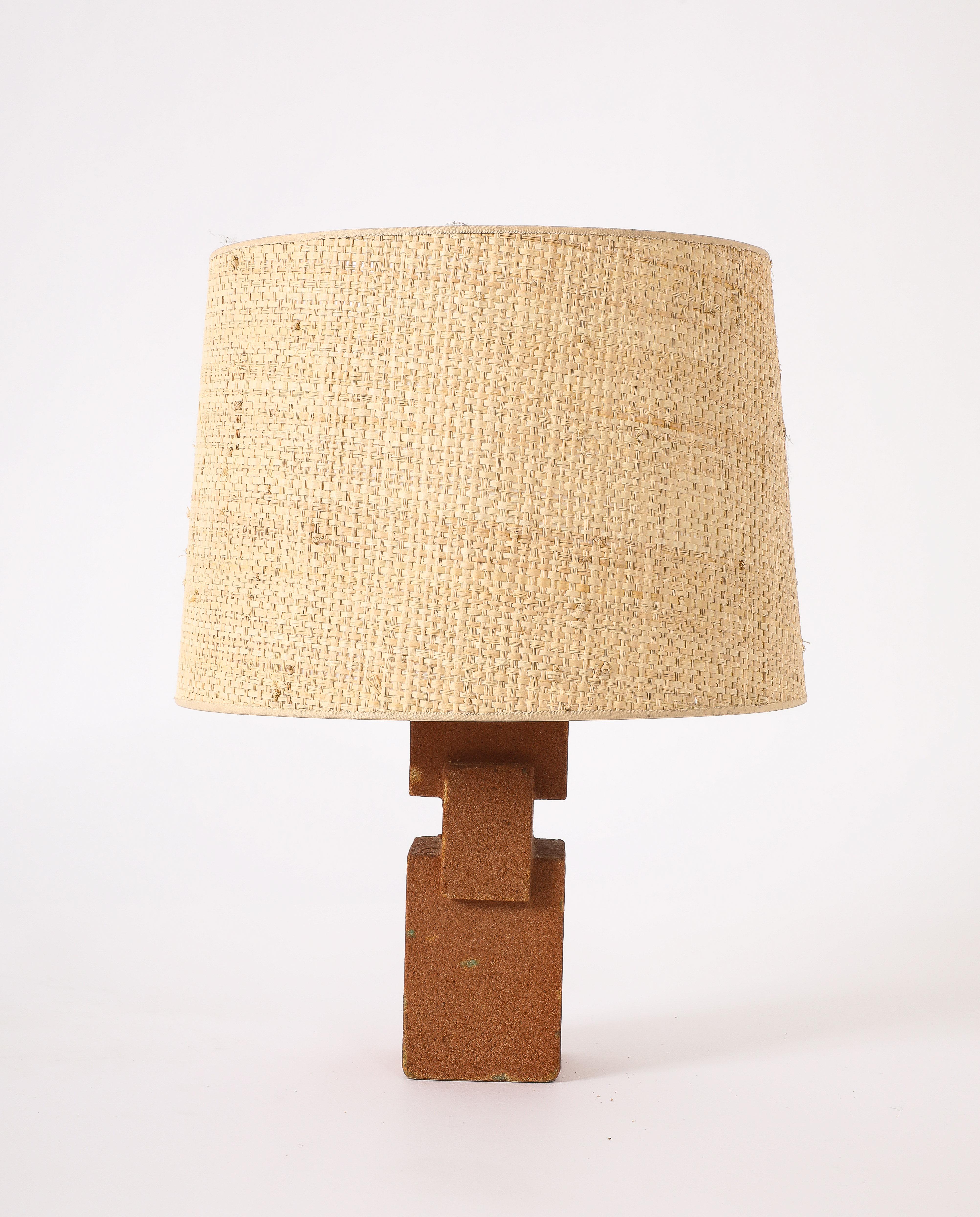 Stoneware Cubist Lamp, France 1970's In Good Condition For Sale In New York, NY