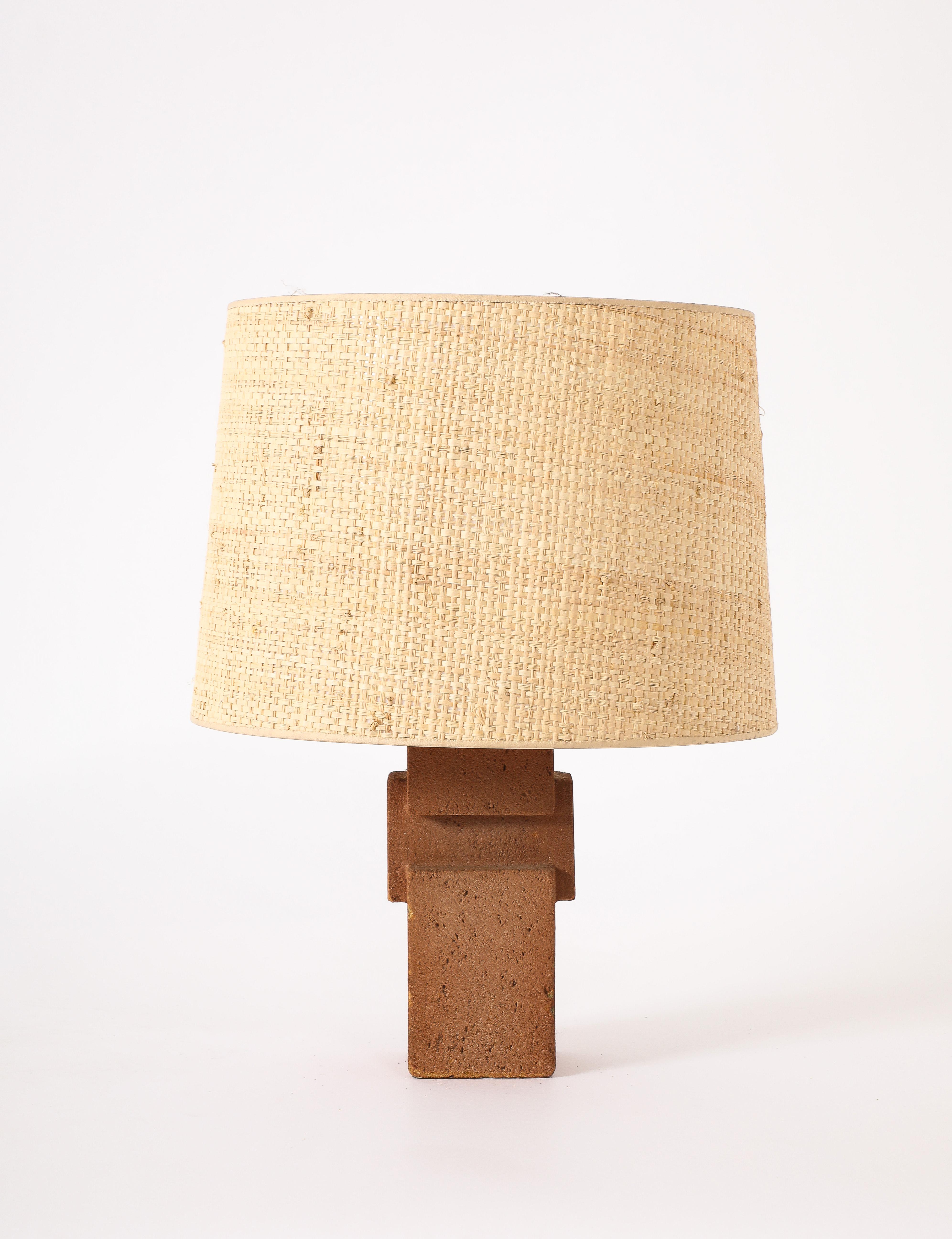 Earthenware Stoneware Cubist Lamp, France 1970's For Sale