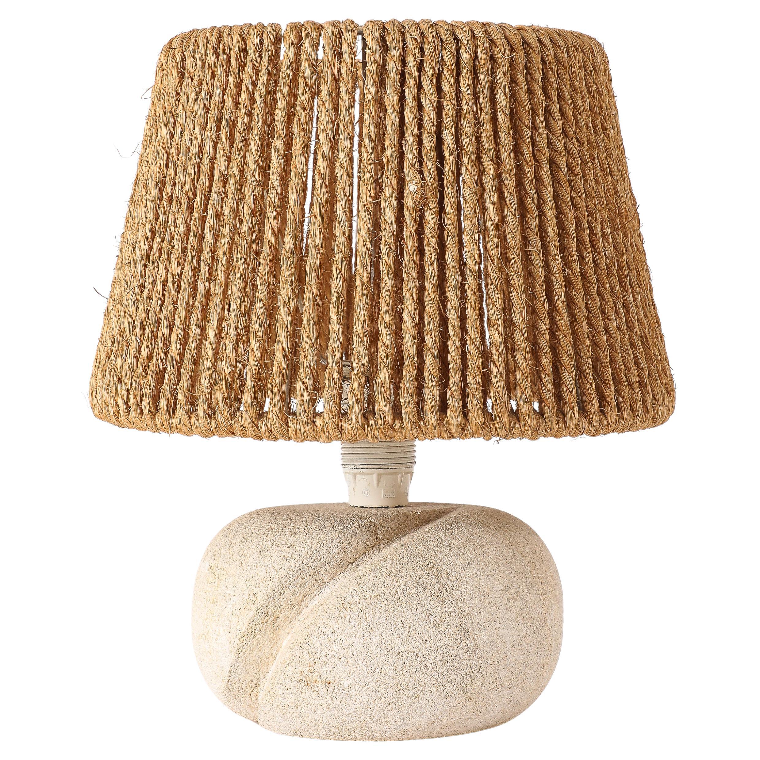 Lampada in pietra calcarea e corda A. Tormos, Francia, anni '60 in vendita