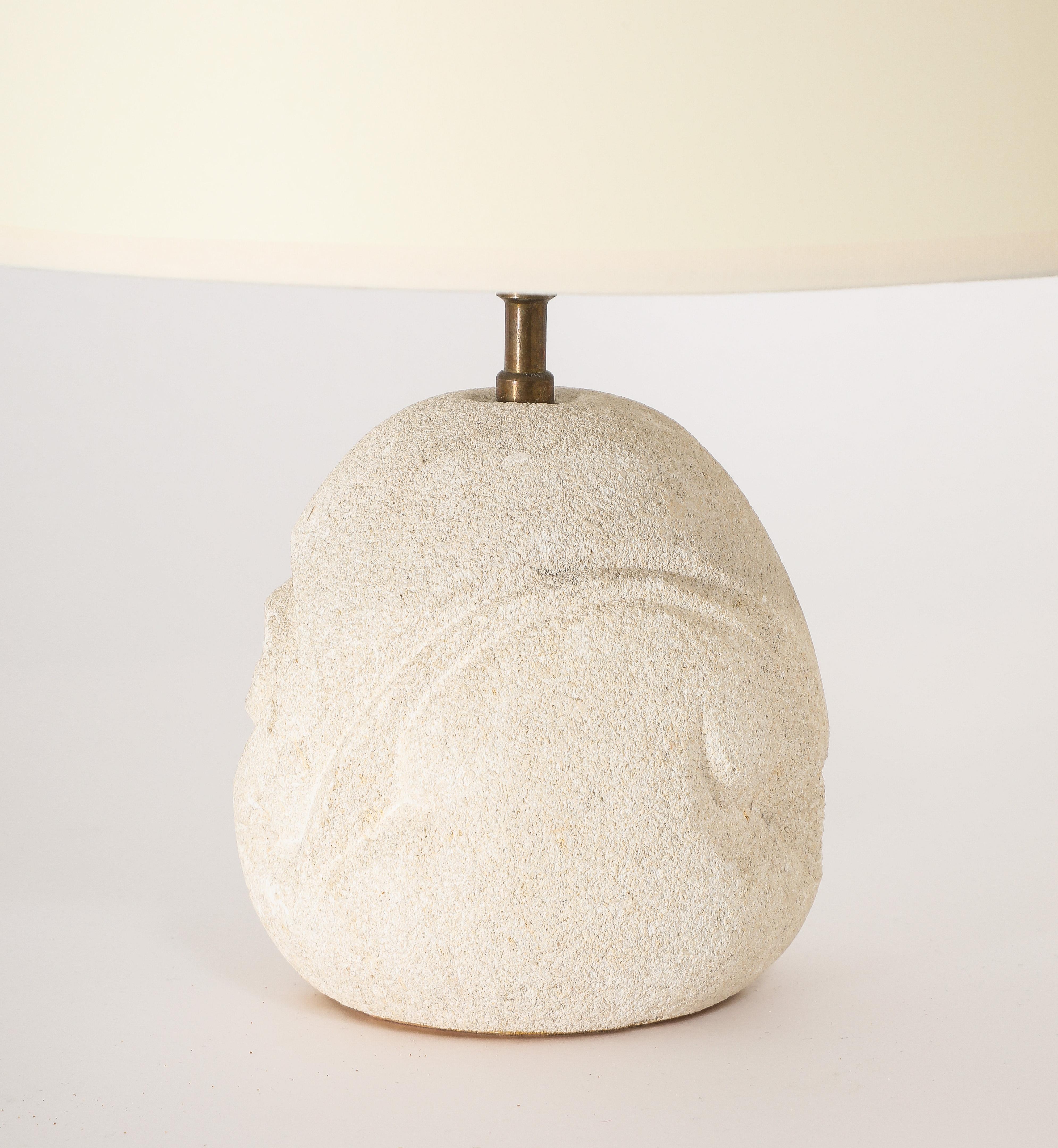 Abstractly carved oval table lamp in Pierre du Gard.

Base Only 8x6
