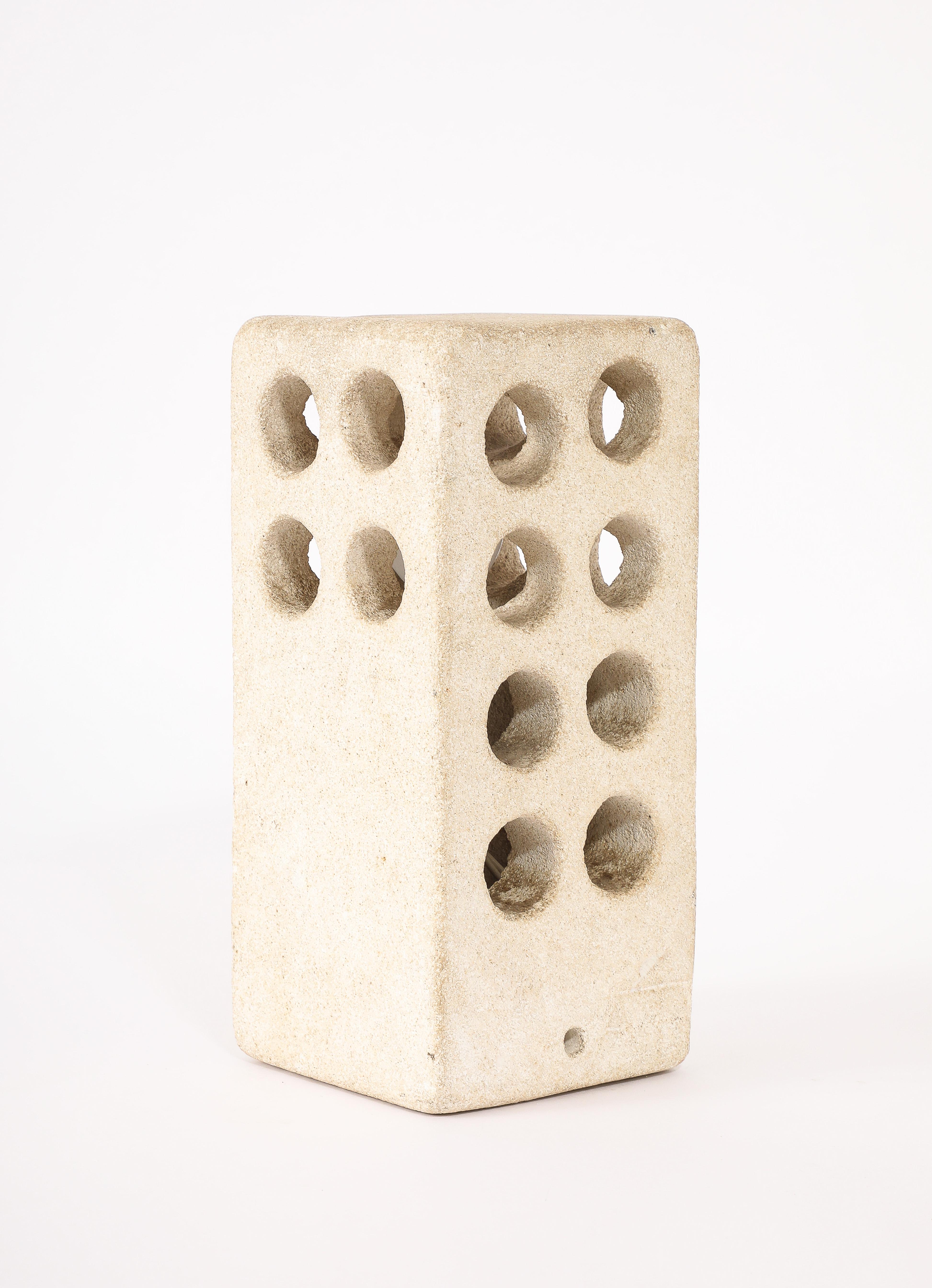 Stone Tormos Pierced Block Lamp, France 1960's For Sale