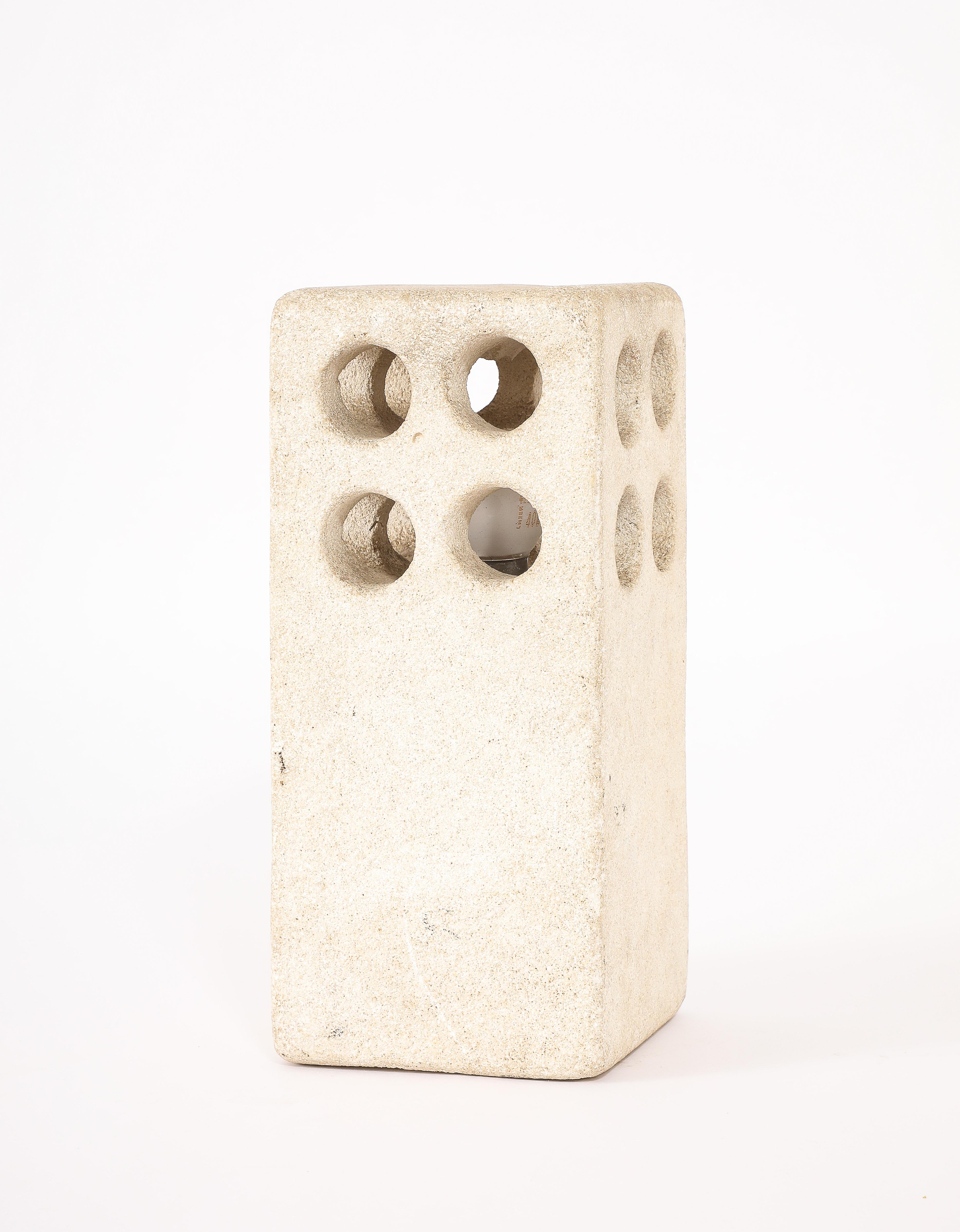 French Tormos Pierced Block Lamp, France 1960's For Sale