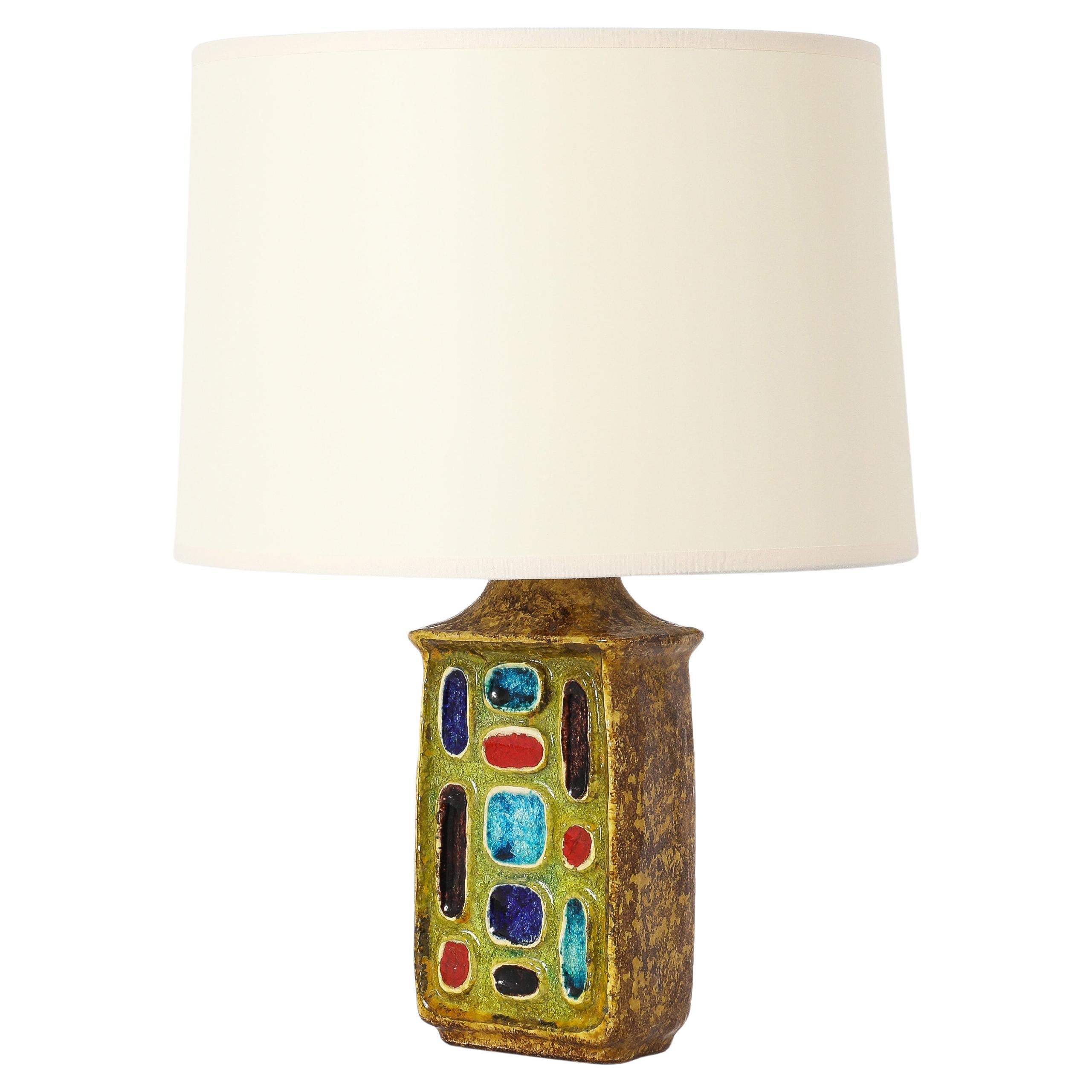Lampada da tavolo in ceramica e vetro fuso, Francia, anni '60