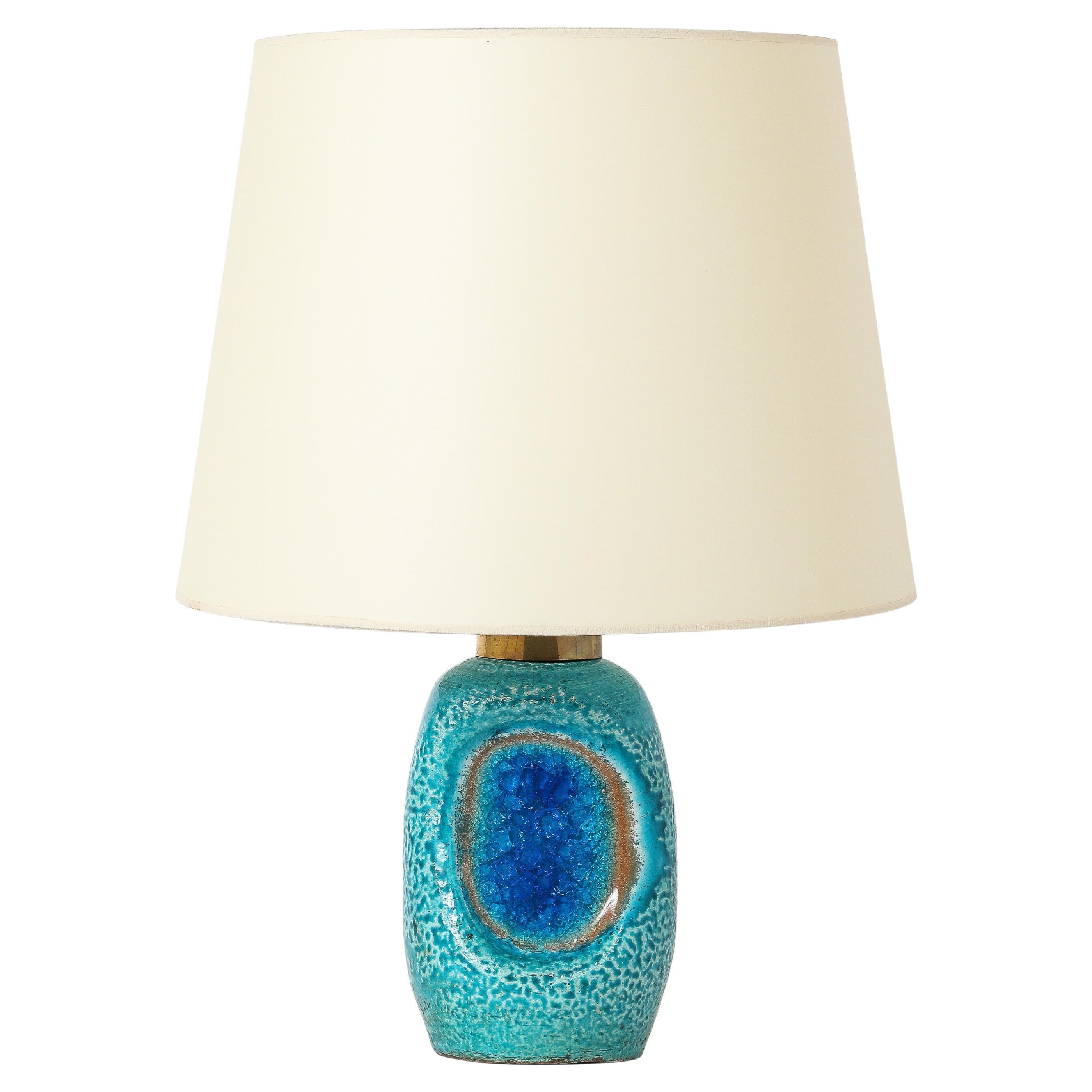 Bitossi Rimini Fused Glass & Ceramic Lamp, Italy 1950's