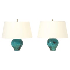 Pair of Raku Ceramic Lamps, USA 1960's