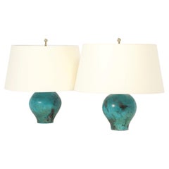 Pair of Raku Ceramic Lamps, USA 1960's