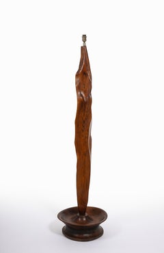 Large Floor Lamp in Carved Oak, France 1960's