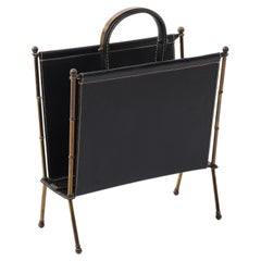 Jacques Adnet Brass & Leather Magazine Rack, France 1960's