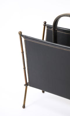 Jacques Adnet Brass & Leather Magazine Rack, France 1960's