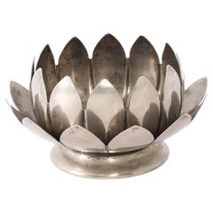 Silver Plated Lotus Candle Holders, France 1960's