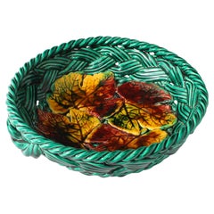 Braided Ceramic Bowl with Leaves, France 1940's