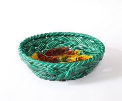 Braided Ceramic Bowl with Leaves, France 1940's