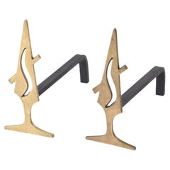 Abstract Bronze Andirons, France, 1960s