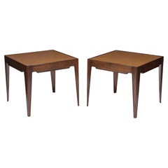Mid-Century Modern Walnut End Tables with Leather Top, USA, 1950s