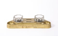 Brass & Cristal Art Deco Inkwell, USA 1960's