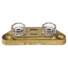 Brass & Cristal Art Deco Inkwell, USA 1960's