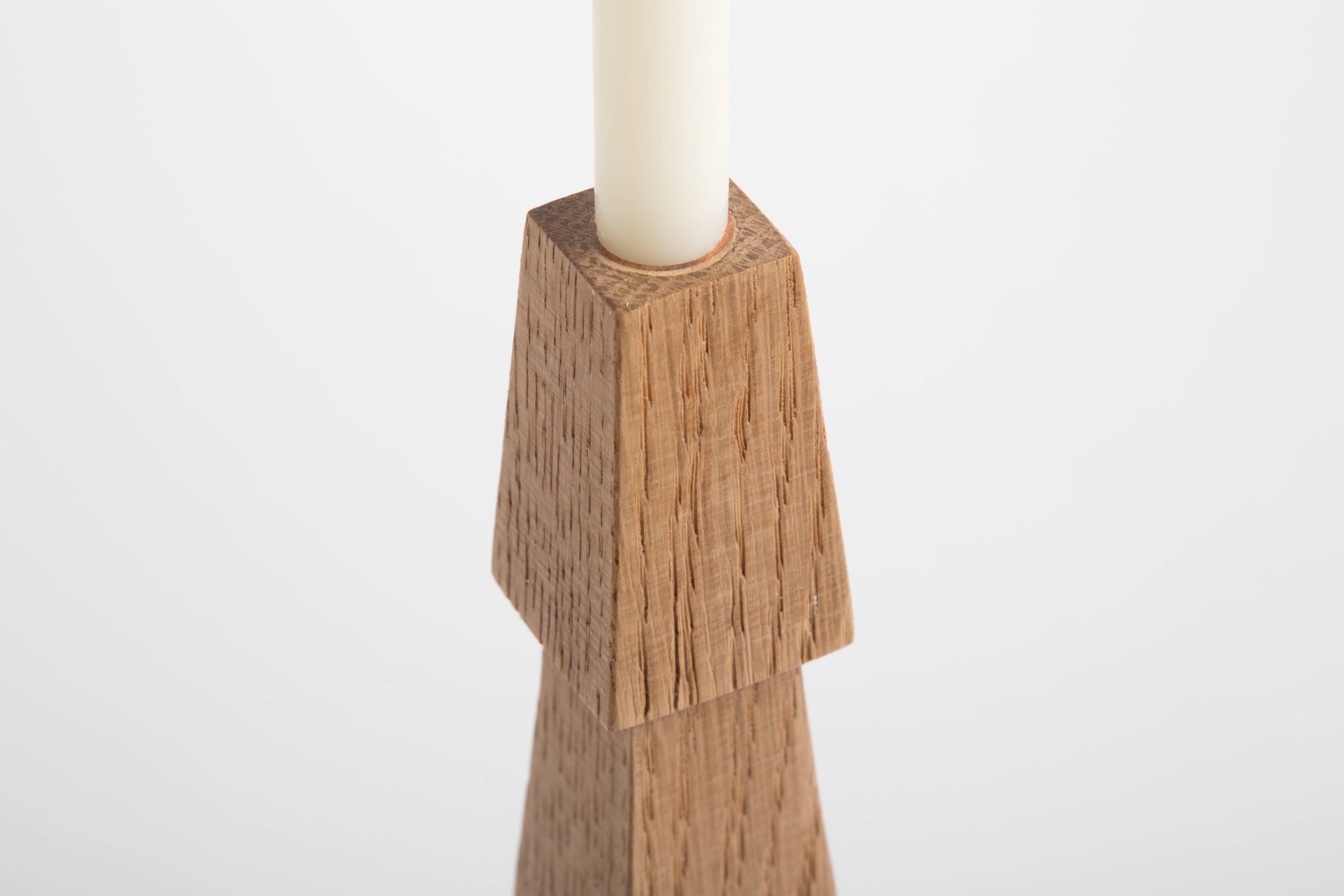 Hand-Carved Pair of White Oak Candlesticks, ERIK GUSTAFSON