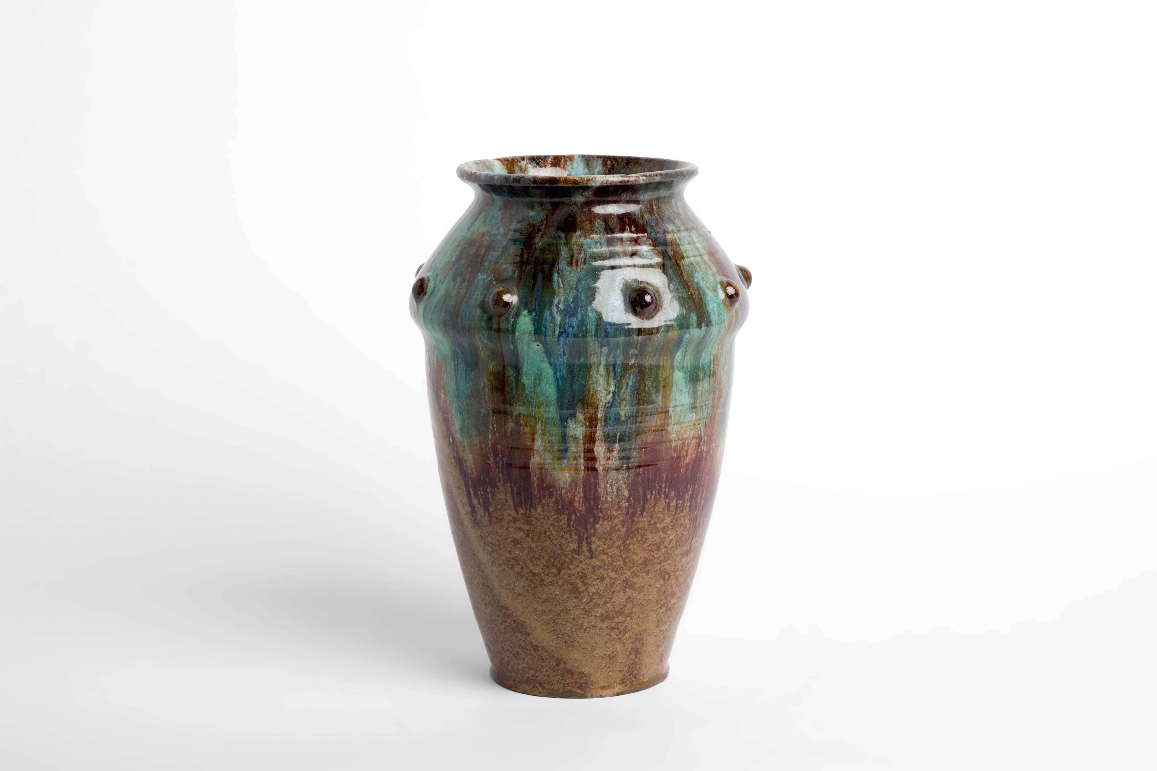 Vintage glazed ceramic vase, circa 1950s. 

Bottom diameter: 4.25".
