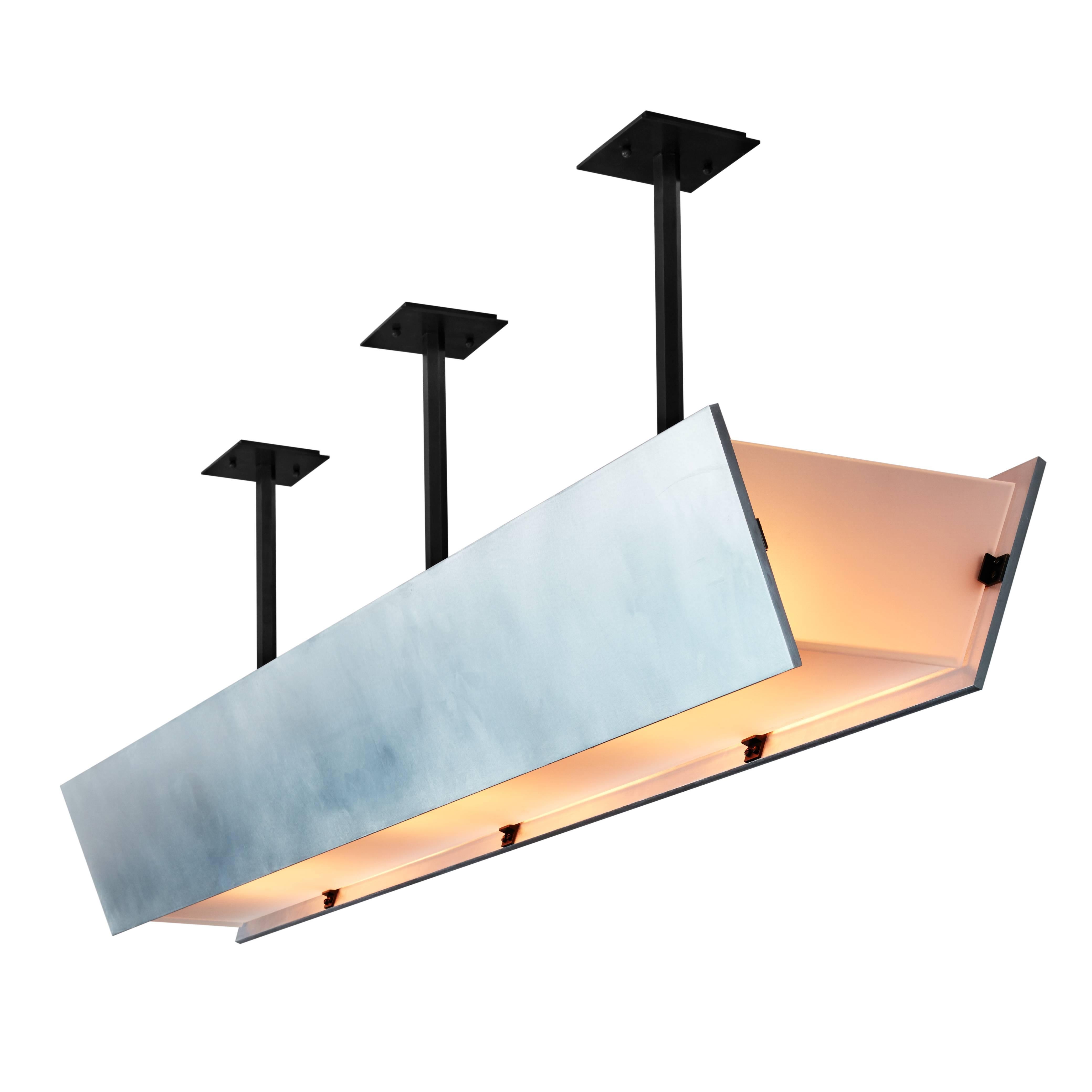 Modern FERRER Metal and Glass Large Linear Pendant 001 For Sale