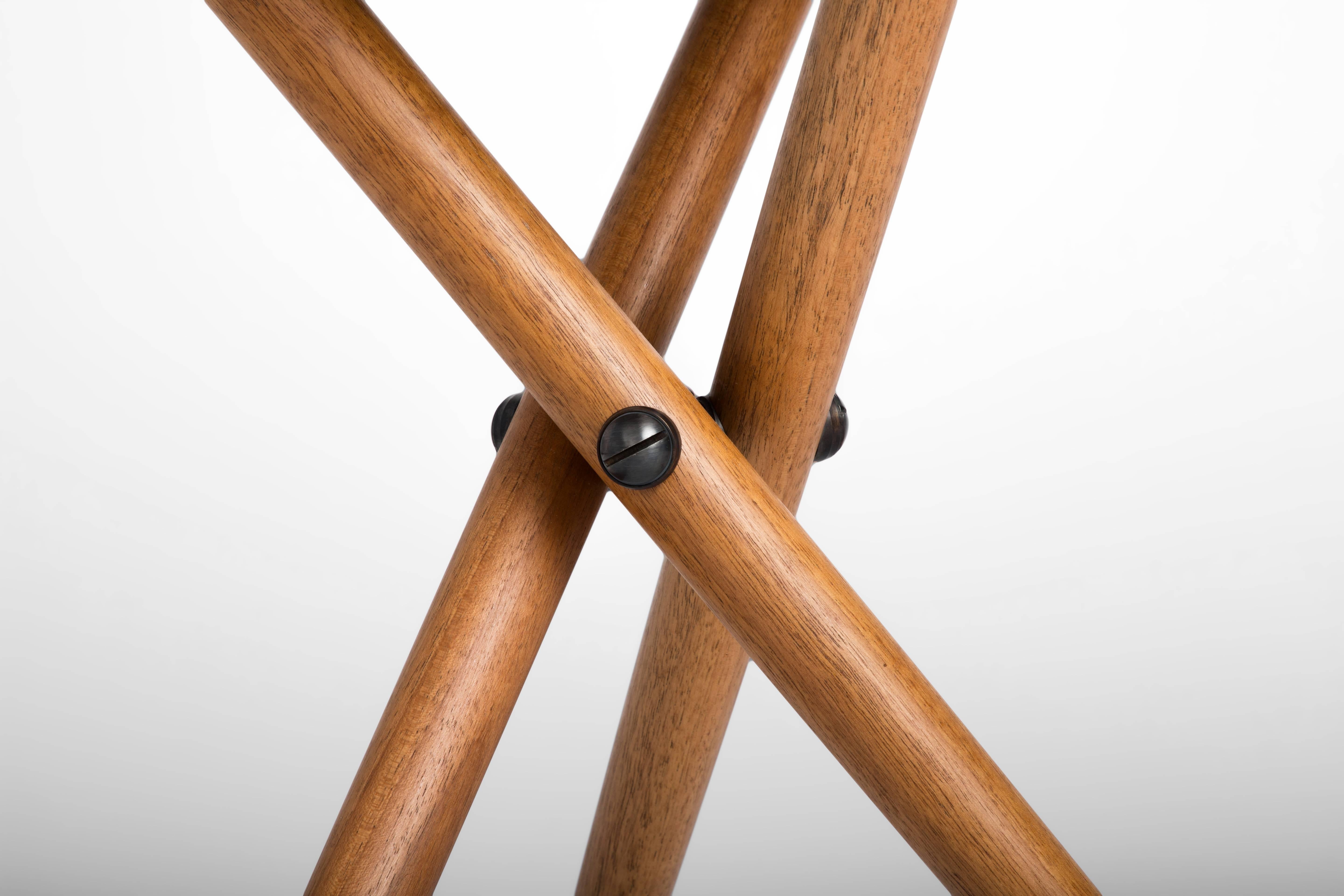 American Sap Wood and Saddle Leather Campaign Stool, Erik Gustafson