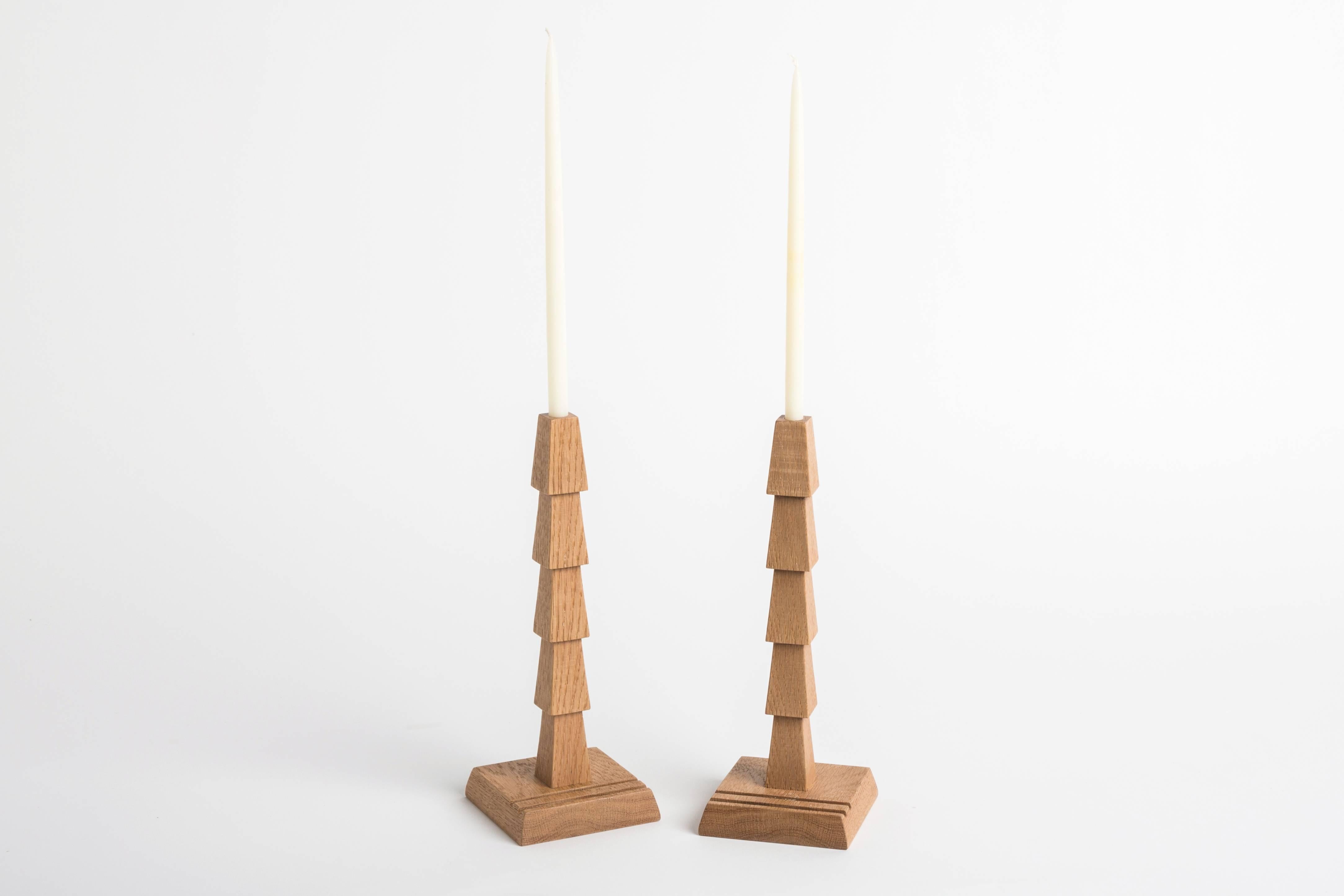 Made from white oak, this is a unique edition from Erik Gustafson. Candlesticks built for 7/16" diameter candles, appropriate candle spec will be provided. 

In stock.

Gustafson’s inspiration stems from a love of the history of art,