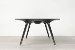 Contemporary Coffee Table in Carved Walnut with Brass and Leather Accents