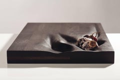 Contemporary Carved Walnut Ebonized Cutting Board with Brass Accent