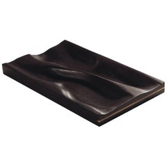 Contemporary Carved Walnut Ebonized Tray with Brass Accent