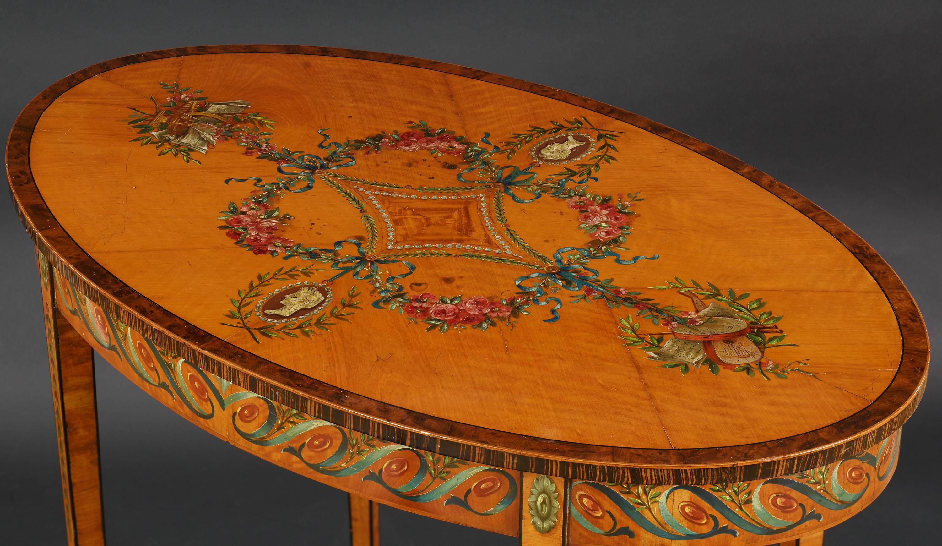 Victorian 19th Century Satinwood and Fruitwood Polychrome Side Table For Sale