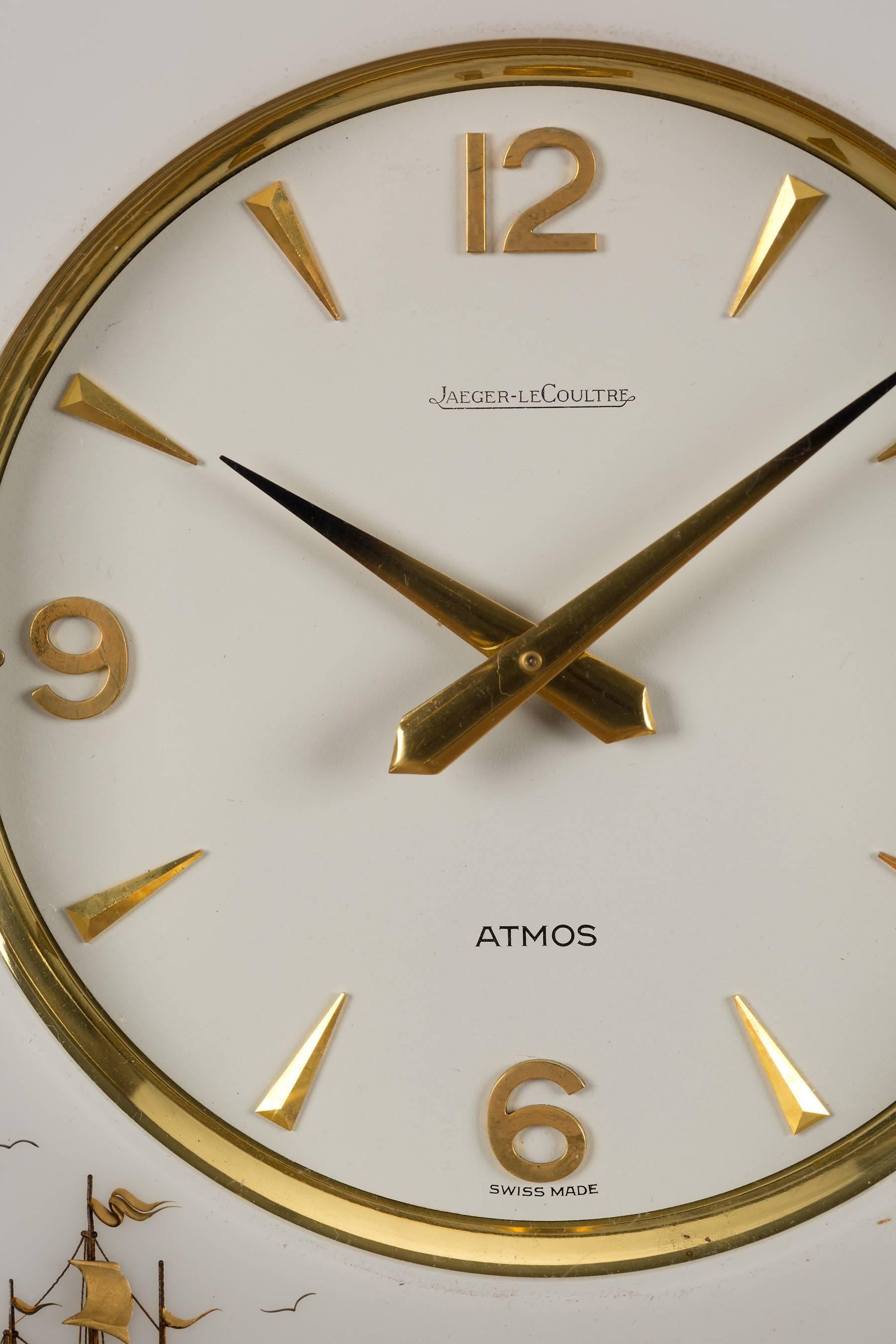Swiss Gold-Plated Marina Atmos Clock by Jaeger Le Coultre For Sale