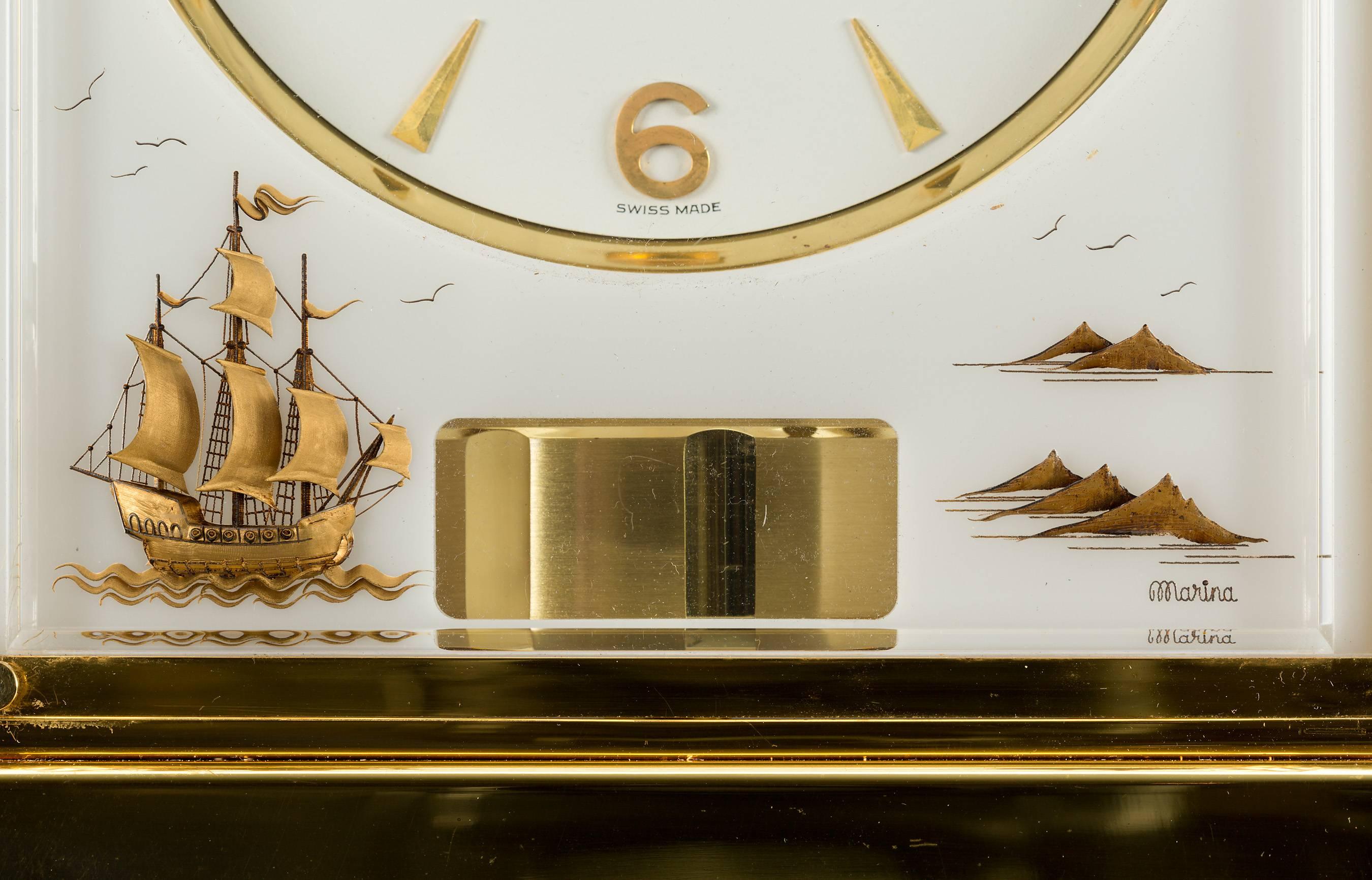 Gold-Plated Marina Atmos Clock by Jaeger Le Coultre In Good Condition For Sale In Norwich, Norfolk