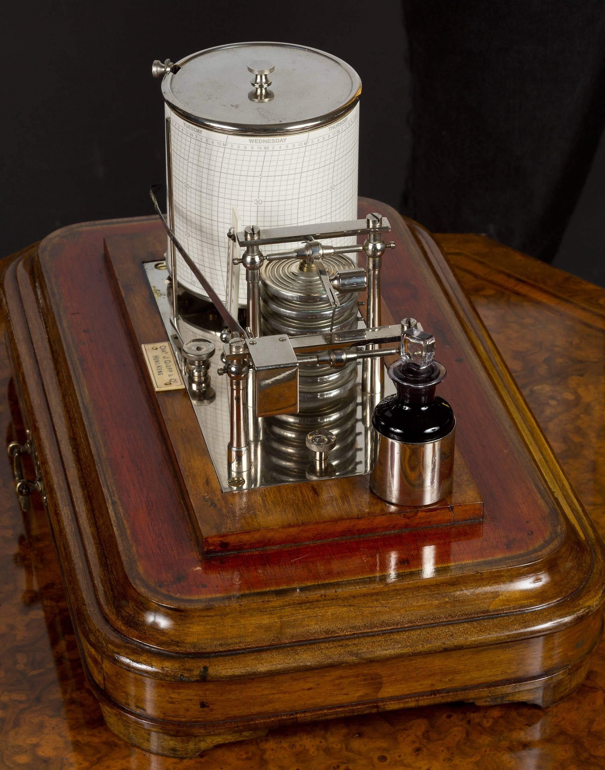 Late 19th Century Edwardian Oak Cased and Chromed Display Barograph, circa 1890 For Sale