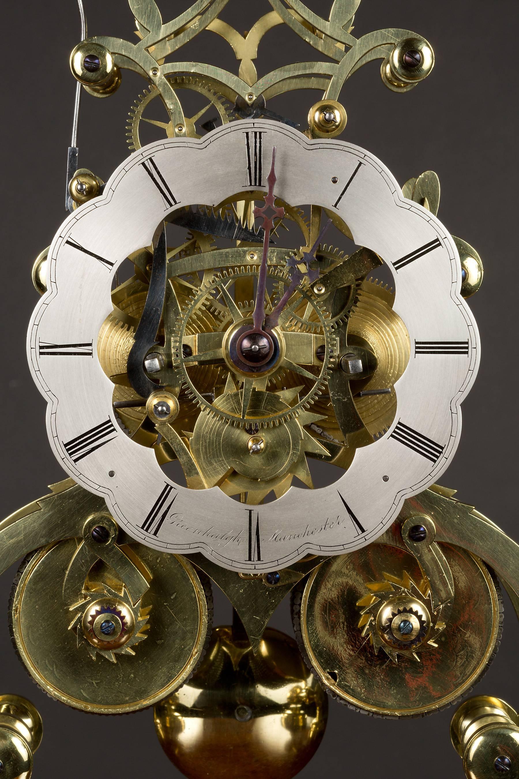 Brass Victorian Double Fusee Skeleton Clock by Greenhalgh, Manchester For Sale