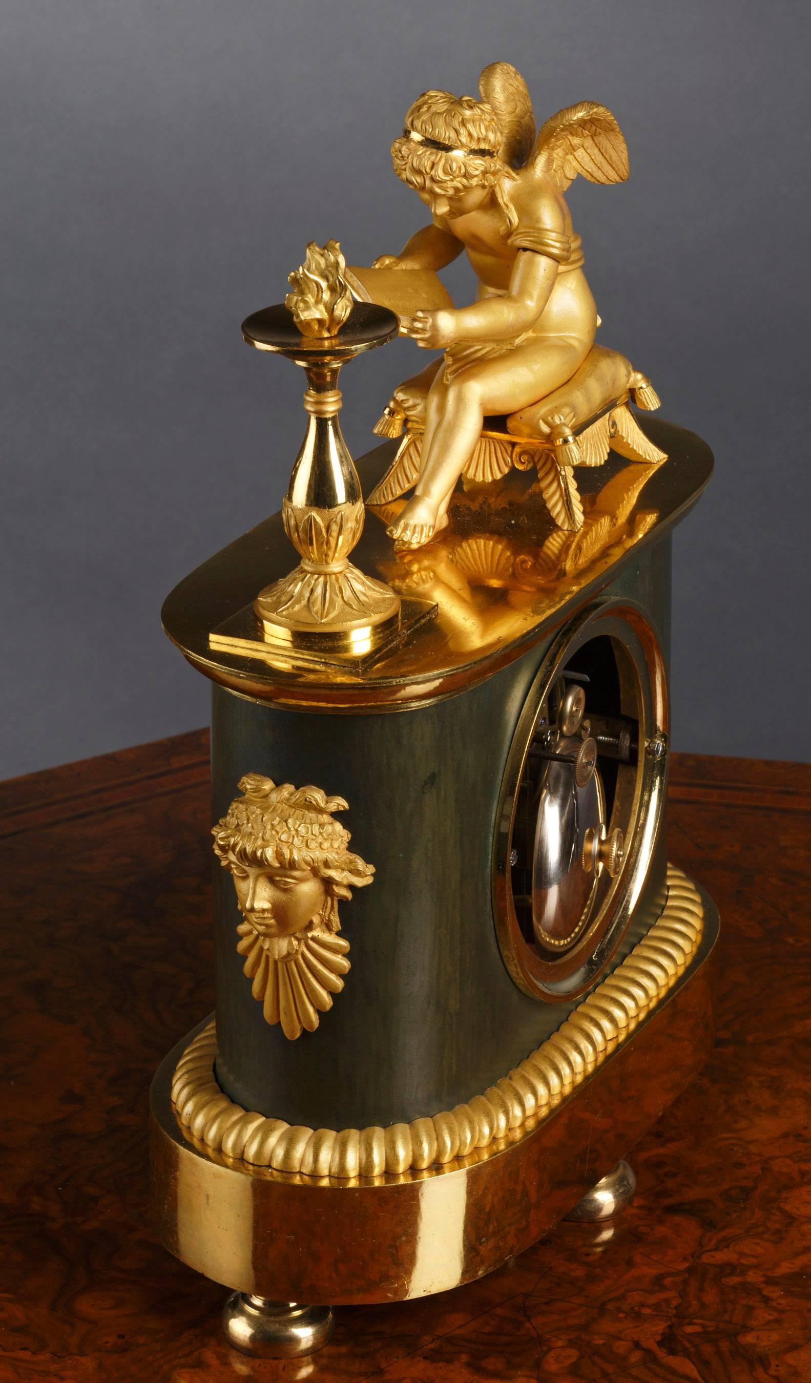 French Empire Bronze and Ormolu Mantel Clock In Good Condition For Sale In Norwich, Norfolk