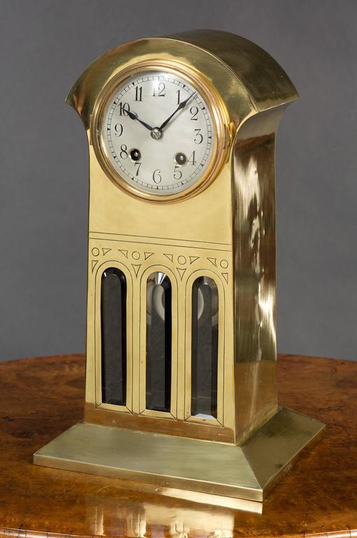 Art Nouveau Brass Cased Mantel Clock For Sale at 1stDibs