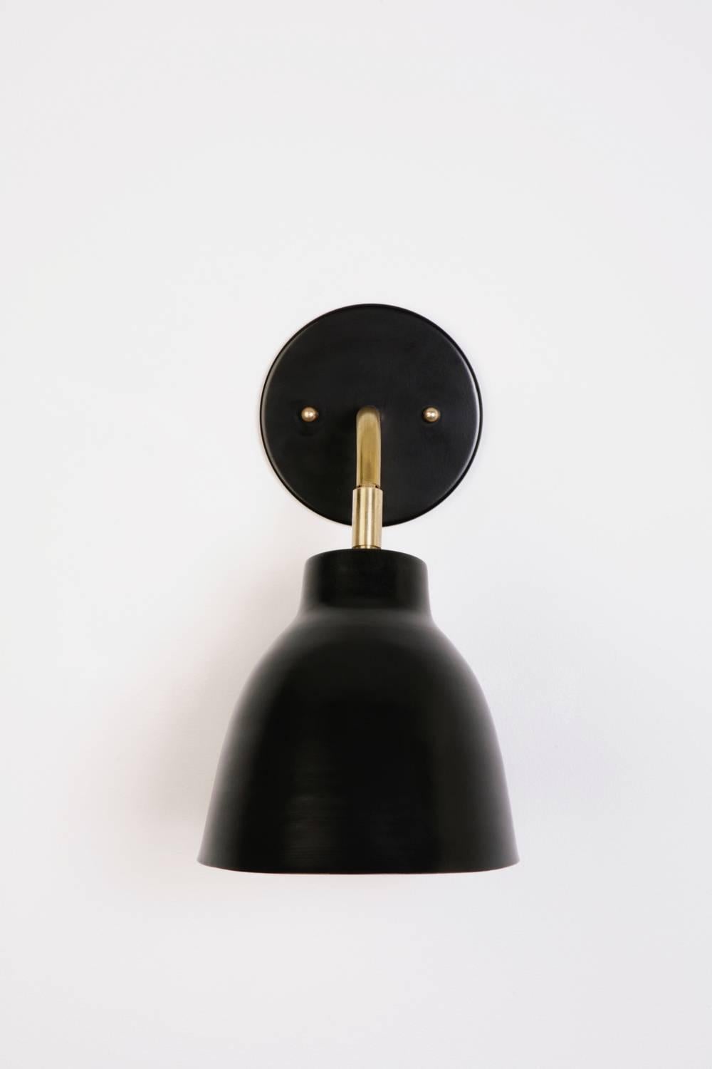 Powder-Coated Navire Petite Sconce With Brass Arm Black Powder Coated Tilting Shade 
