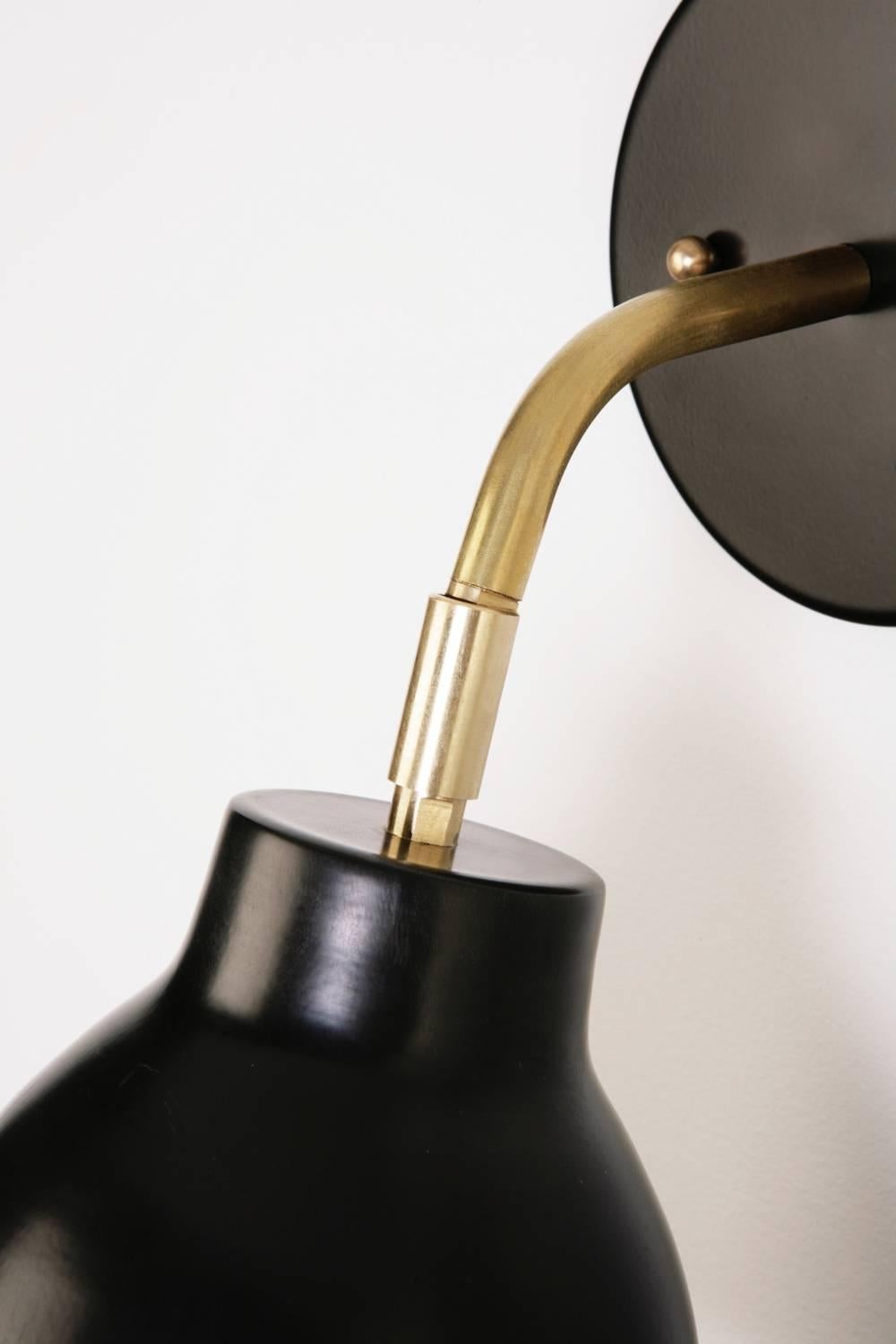 American Navire Petite Sconce With Brass Arm Black Powder Coated Tilting Shade 