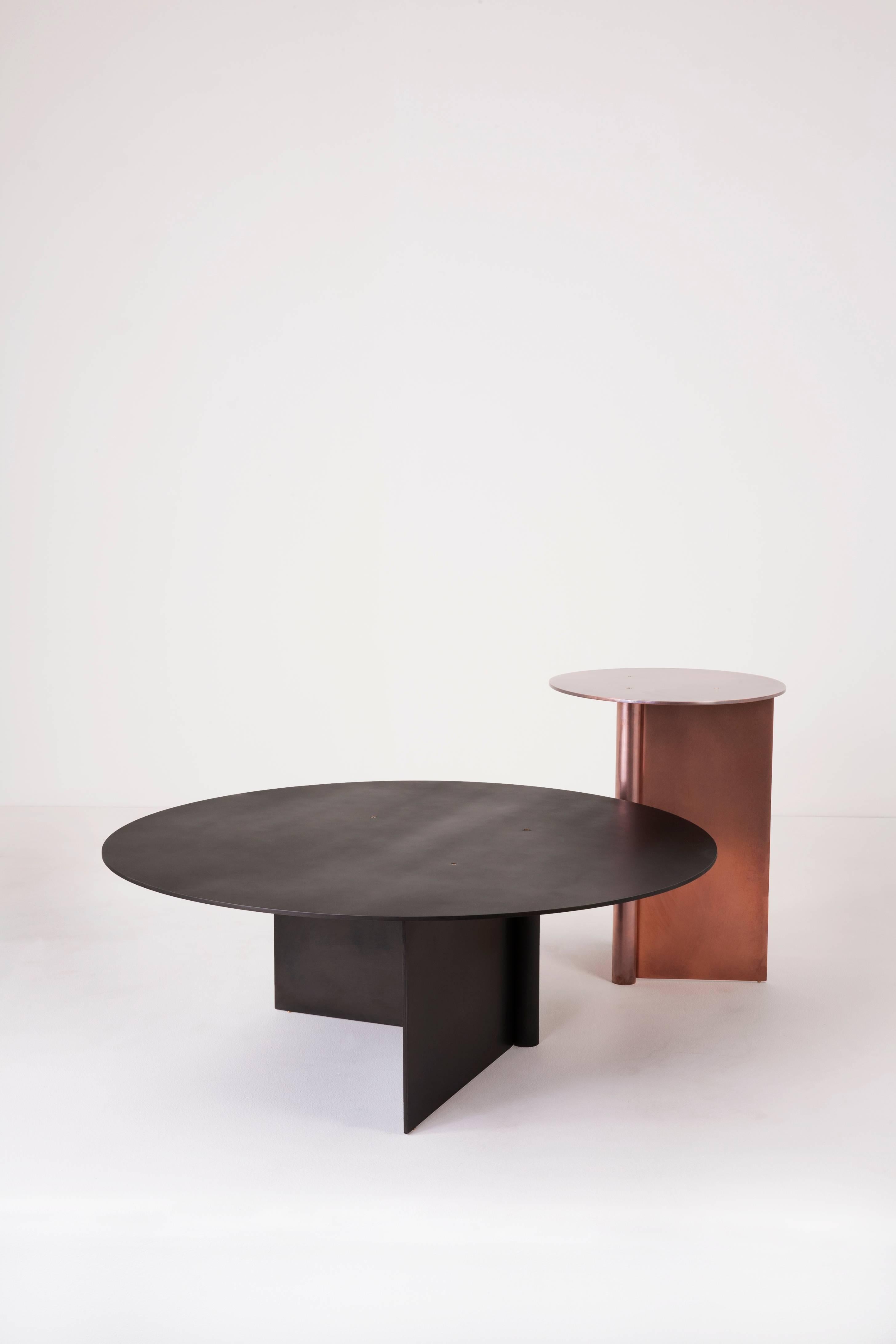 Minimalist Os Table Large I in Matte Aluminium, Blackened, and Satin Brass