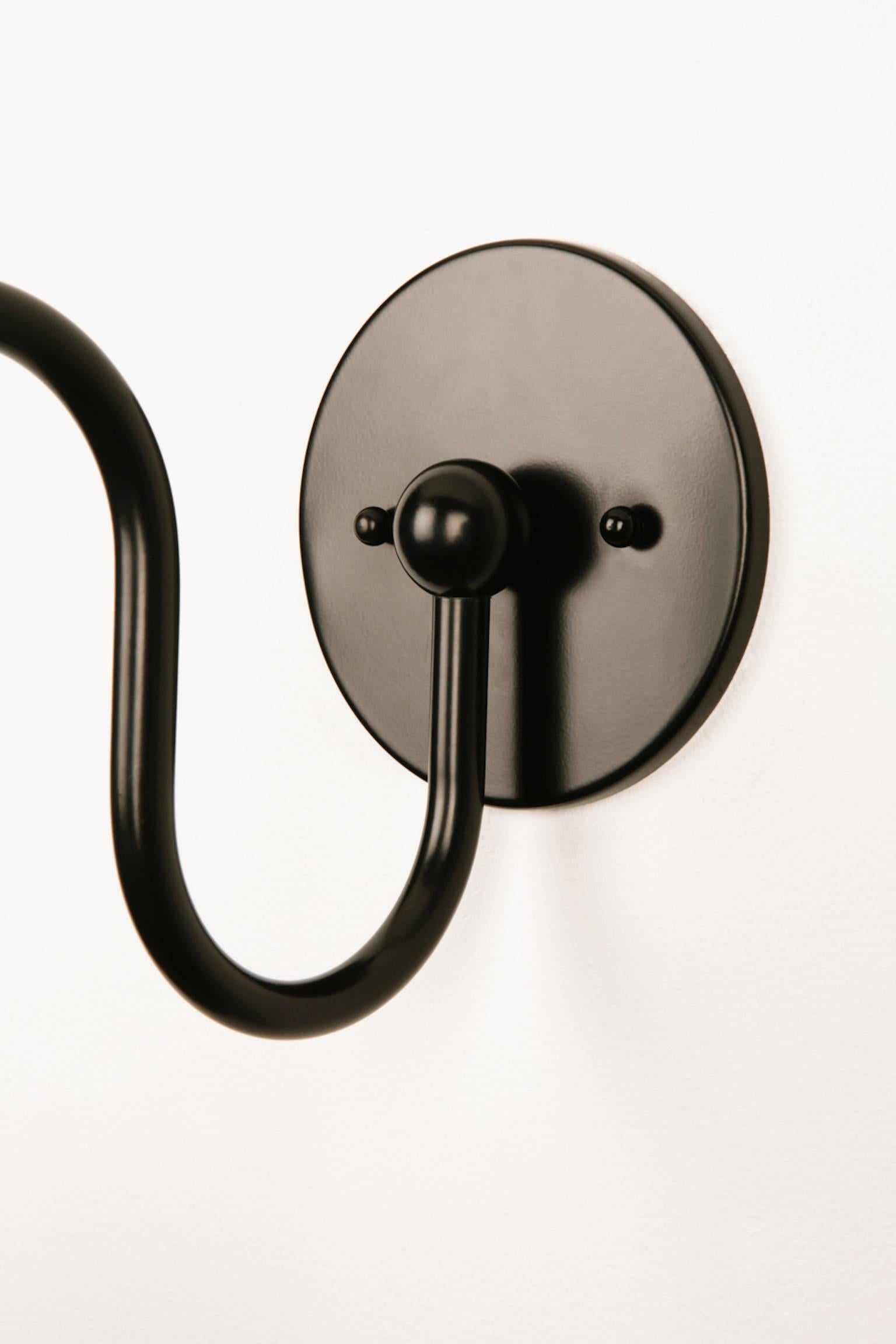 Balise Sconce In Black Powder-Coated Steel With An Opal Glass Globe In New Condition In Los Angeles, CA