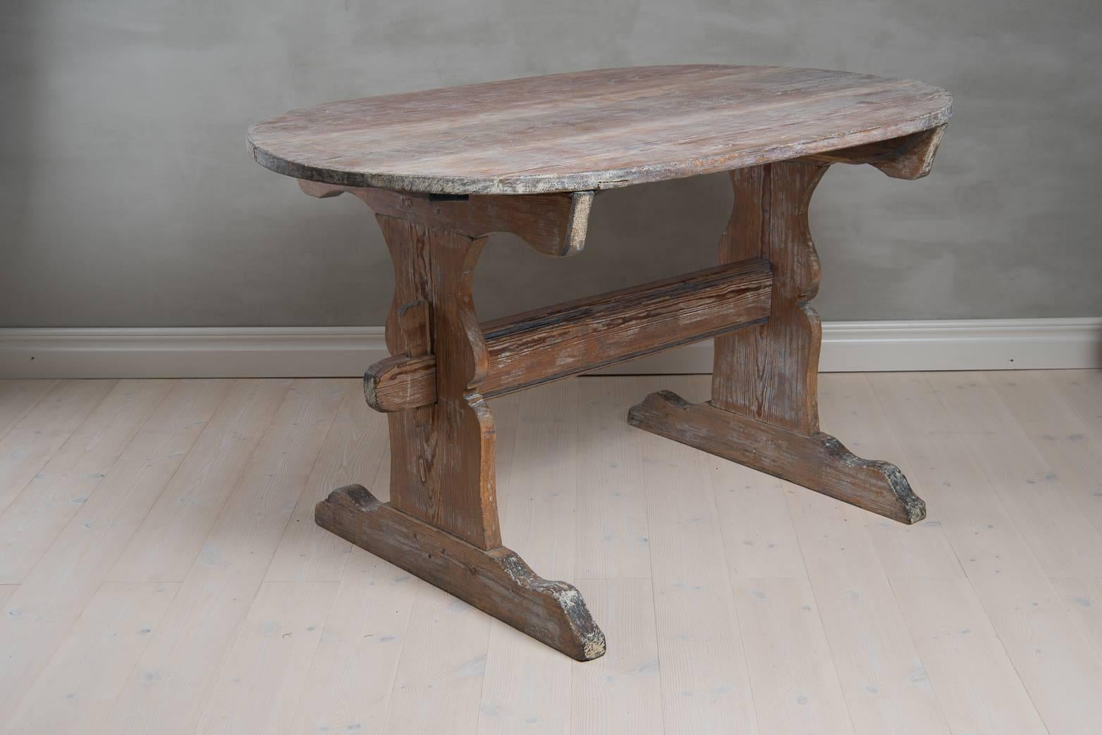 Folk Art 18th Century Swedish Trestle Table in Pine
