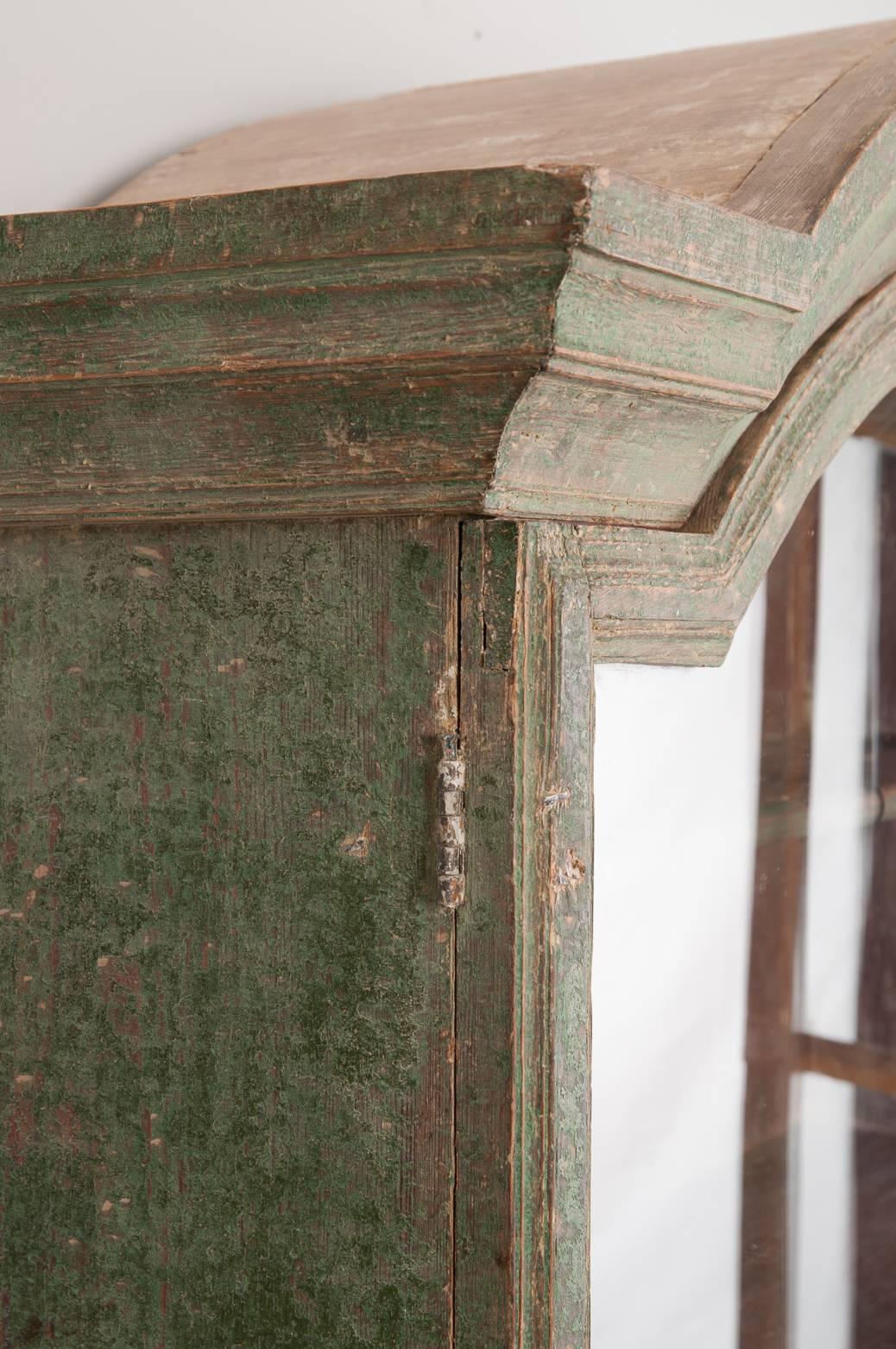 Pine 18th Century Wall Cabinet from the Rococo Period with Showcase Doors