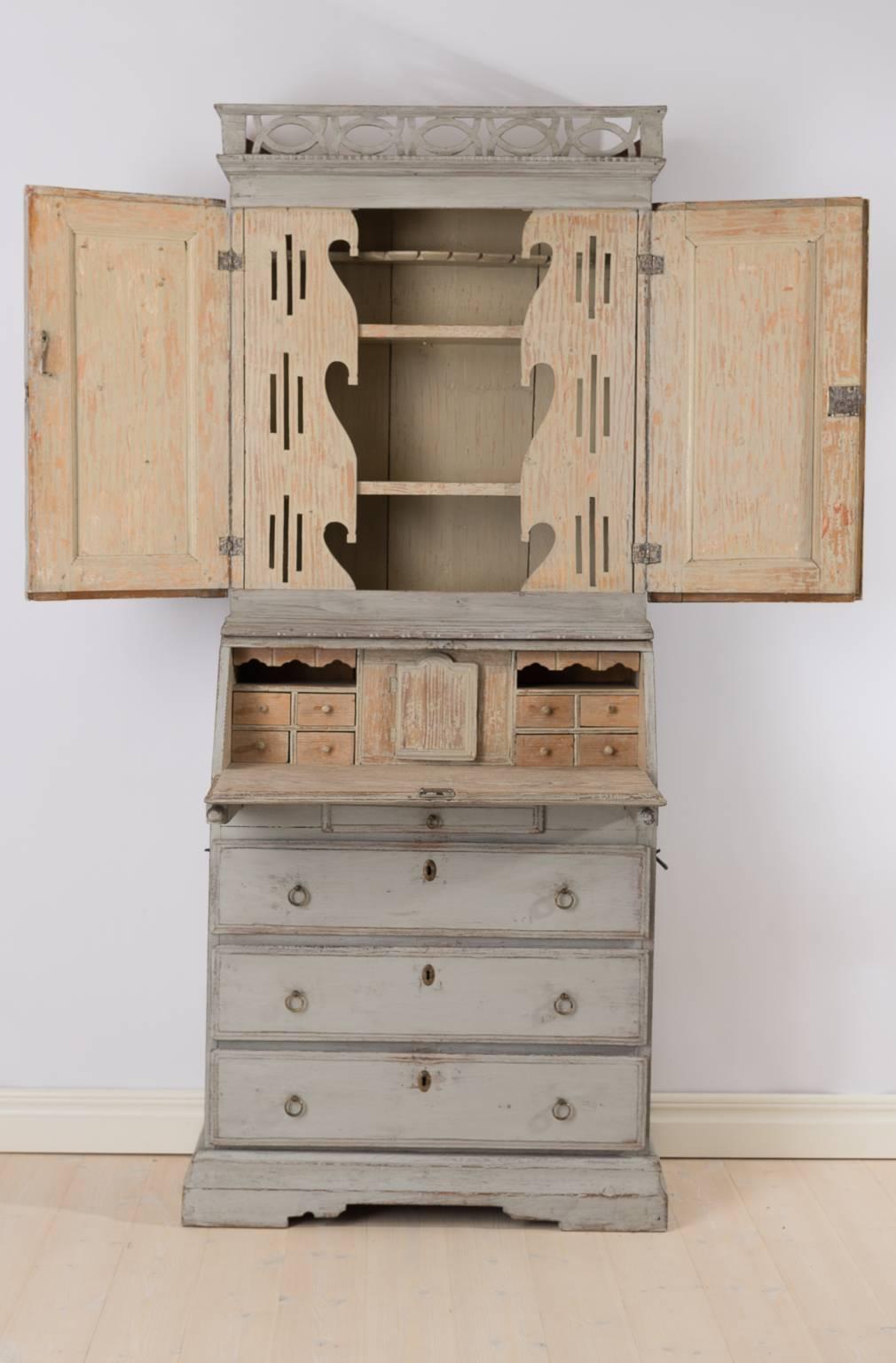 Gustavian 18th Century, Two Part Secretary from Norway