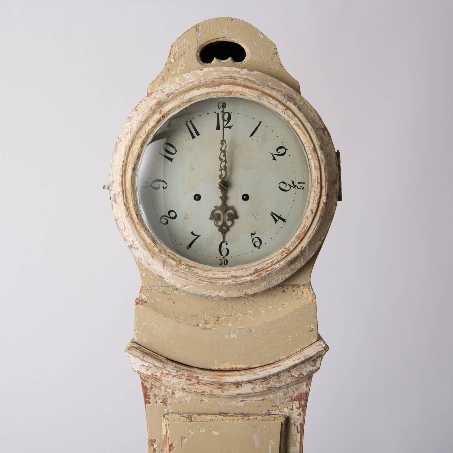 Painted Swedish Rococo Mora Clock Scraped to Original Paint